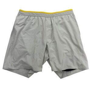Centric Shorts Mens L Gray Yellow Microfiber Drawstring Pockets 8 Inseam Lined